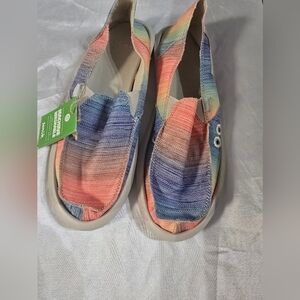SANUK DONNA Shave Ice Womens Loafer Hawaiian Rainbow Color Woven Textile Slip-On